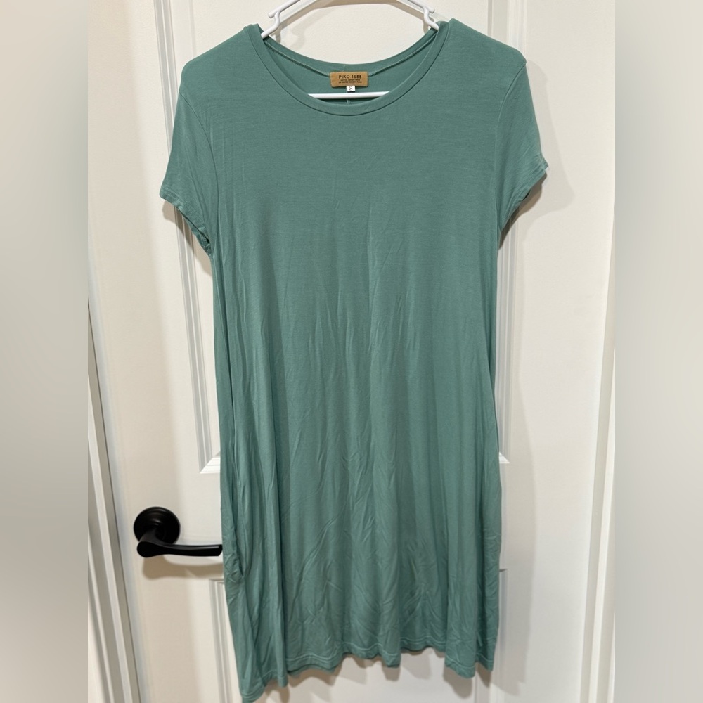 Piko 1988 Teal T Shirt Dress Small Soft Casual Basic Mini Dress